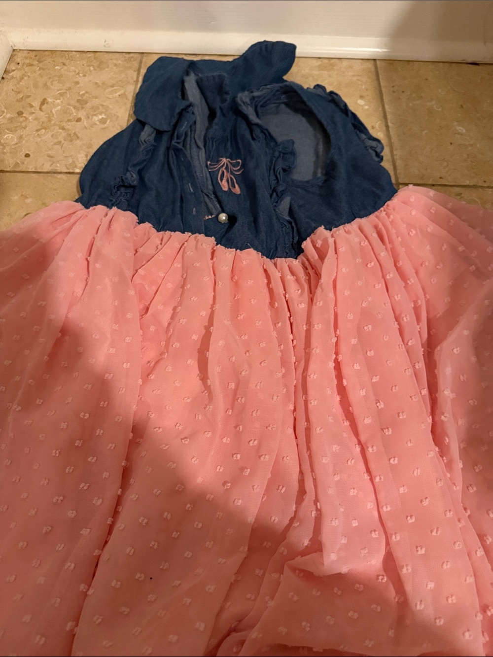 Blue Chambray & Pink Swiss Dot Dress